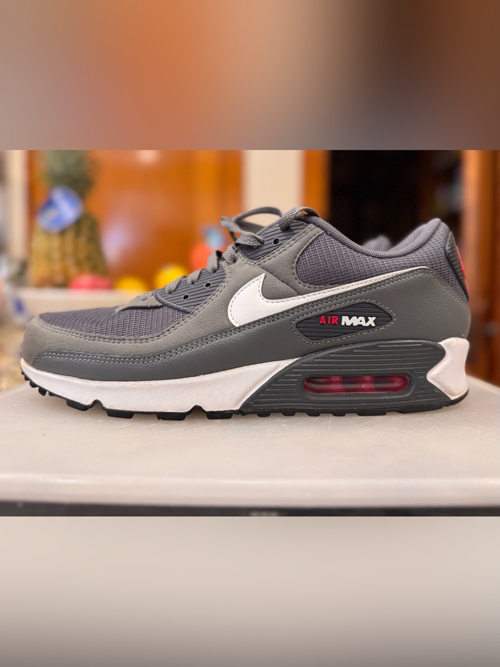 Men’s Nike Air Max 90 in Iron Grey University Red
